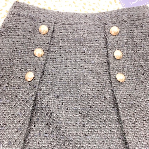 Lauren James Black Tweed Pleated Button Skirt - Picture 4 of 7